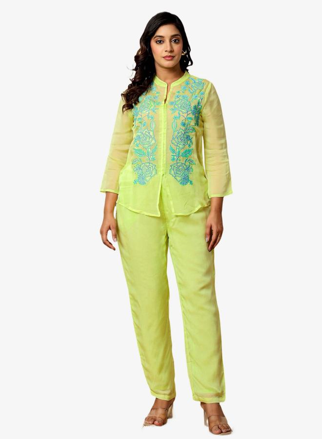 KASYA Green Embroidered Organza Co-Ord Set - Image 1